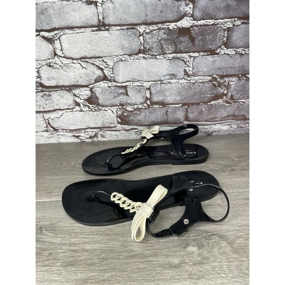 Kate Spade Bennett Black White Bow Jelly Rubber Flat Sandals Women Sz 9M US/40EU - Picture 15 of 16